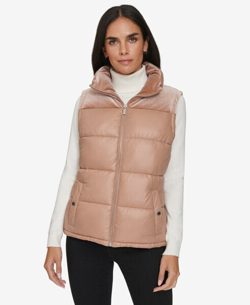 Women's Velvet Trim Puffer Vest