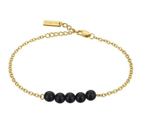 Charming gold plated bracelet with black pearls WB1059G