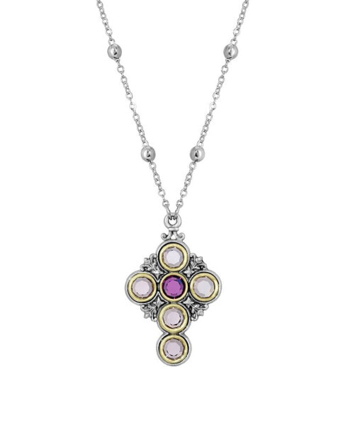 Pewter Cross Round Crystals Necklace