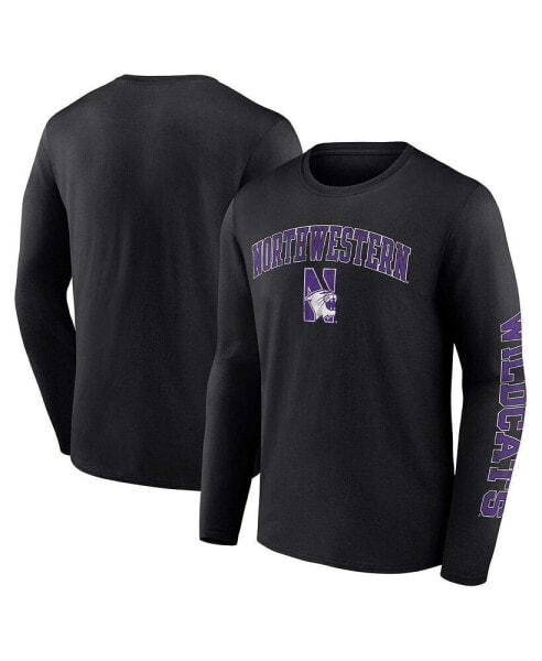 Men's Black Northwestern Wildcats Distressed Arch Over Logo Long Sleeve T-shirt