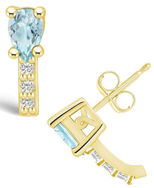 Серьги Macy's Aquamarine and Diamond Stud