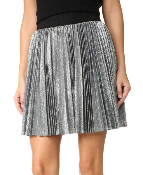 alice + olivia 154430 Women's Danica Sunburst Pleated Mini Skirt Silver Sz. 0