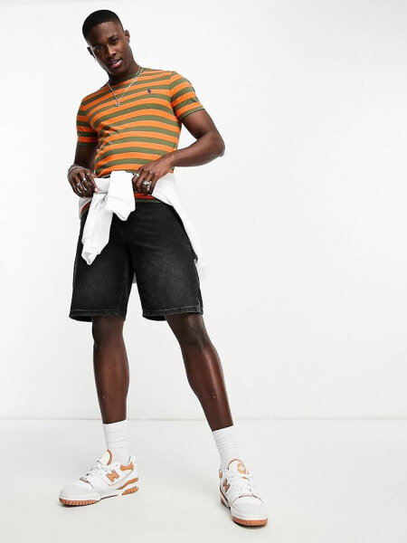 Polo Ralph Lauren – Gestreiftes T-Shirt in Orange und Grün mit normalem Schnitt und Markenlogo