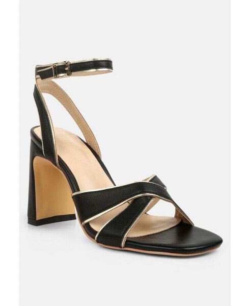 heeri Womens metallic lined slim block heel sandals