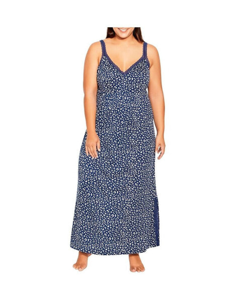Plus Size Lace Trim Print Sleep Maxi Dress