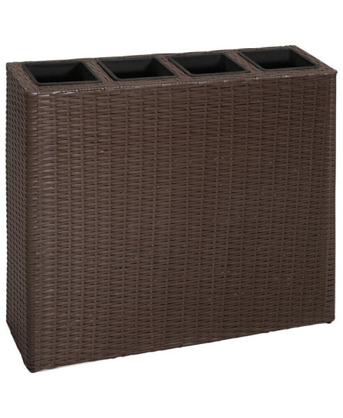 Garden Raised Bed with 4 Pots Poly Rattan Brown