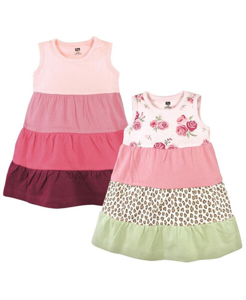 Toddler Girls Cotton Dresses, Blush Rose Leopard 2pck