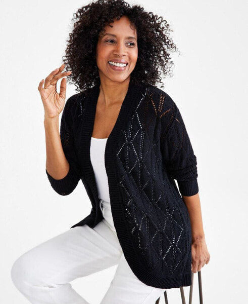 Petite Open-Stitch Long-Sleeve Cardigan, Created for Macy's