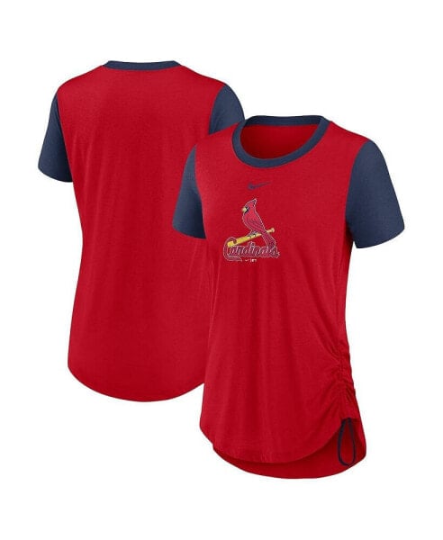 Women's Red St. Louis Cardinals Hipster Swoosh Cinched Tri-Blend Performance Fashion T-shirt