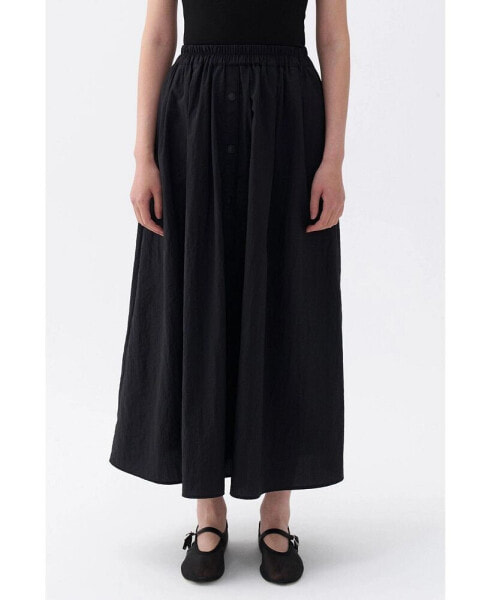 Women's Button Accessorized Midi Skirt