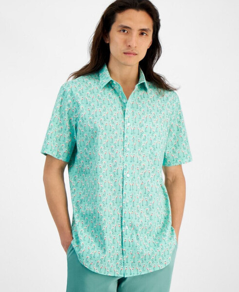 Men's Flamingo State Regular-Fit Stretch Printed Button-Down Poplin Shirt, Created for Macy's