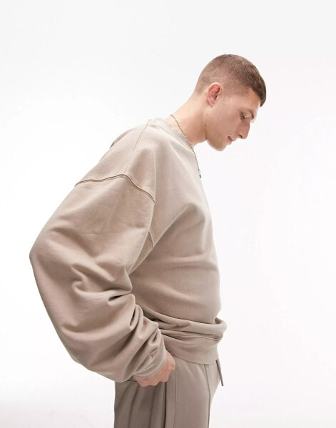 Topman oversized sweatshirt in washed stone