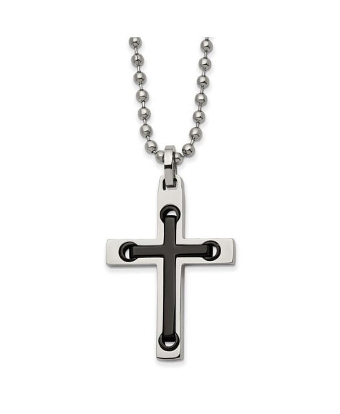 Chisel black IP-plated Center Cross Pendant Ball Chain Necklace