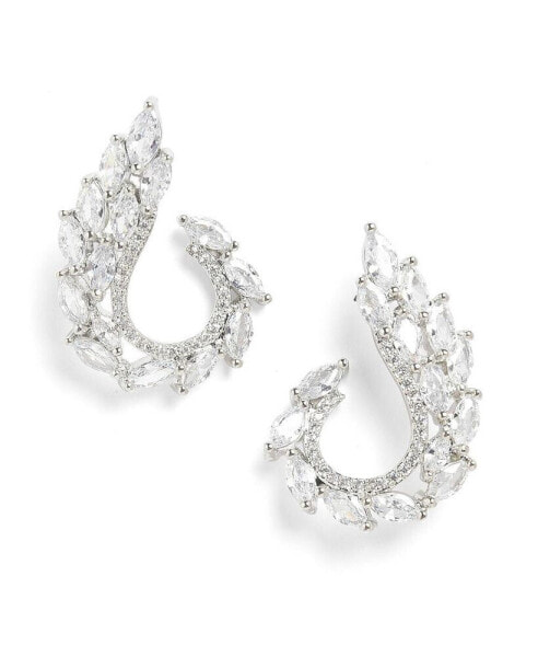 Women's Silver Embellished Cluster Drop Earrings