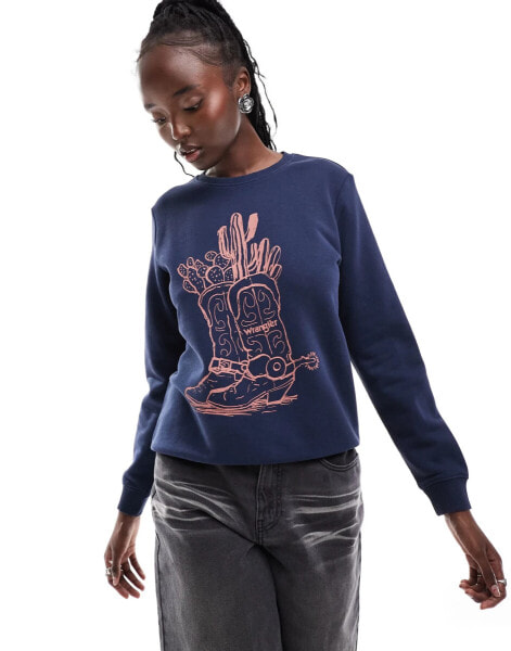 Wrangler cowboy boot print sweatshirt in navy