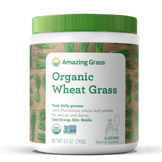Amazing Grass Organic Wheat Grass Powder Питательный органический  порошок из цельной пшеничной травы для энергии и детоксикации  240 г