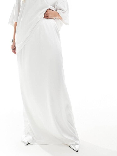 In The Style Plus satin maxi skirt in white