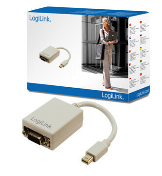 LogiLink Mini DisplayPort / VGA Adapter - 0.09 m - VGA (D-Sub) - Mini DisplayPort - Male - Female - Grey
