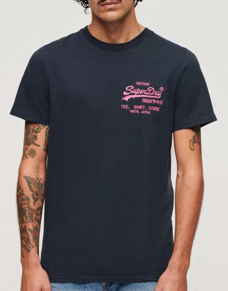 Superdry Neon vintage logo t-shirt in eclipse navy