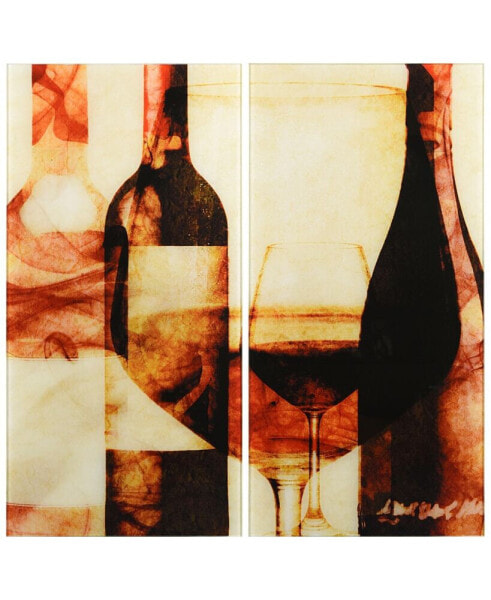 "Smokey Wine I Ab" Frameless Free Floating Tempered Glass Panel Graphic Wall Art Set of 2, 72" x 36" x 0.2" Each