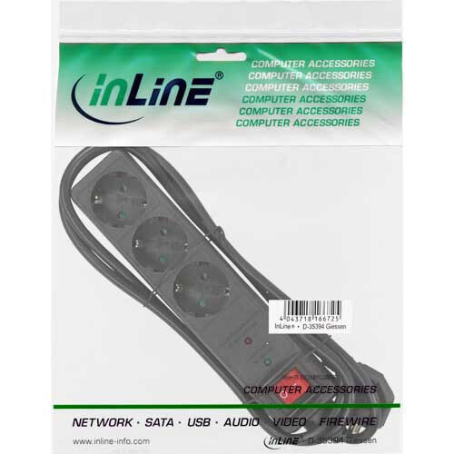 Удлинитель Inline Socket strip CEE 7/3 - 3-way - overvoltage protection - switch - black