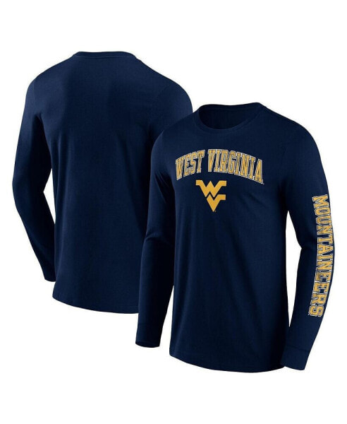 Men's Navy West Virginia Mountaineers Distressed Arch Over Logo 2.0 Long Sleeve T-shirt