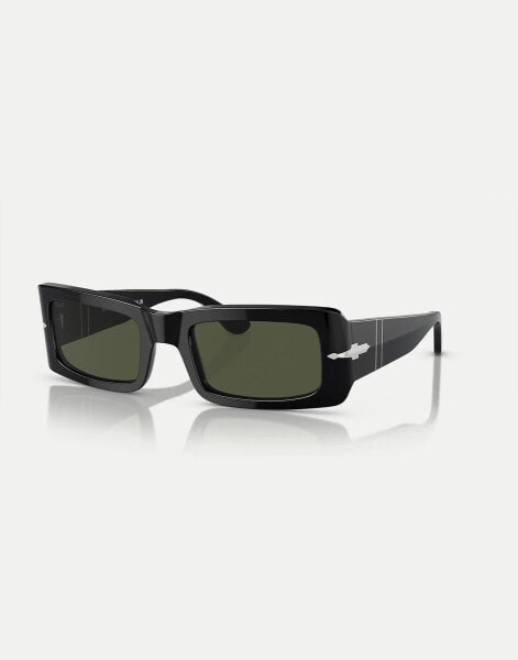 Persol francis rectangle sunglasses in black with green lens in black