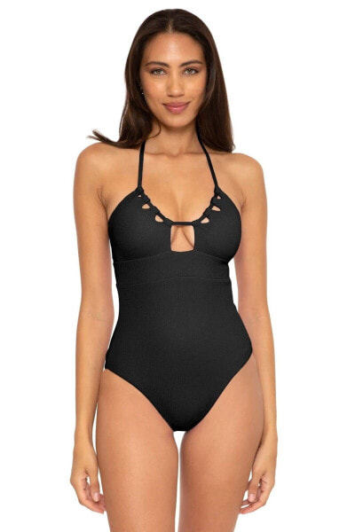 BECCA Candice 299185 Convertible Halter One Piece Swimsuit, Black, M