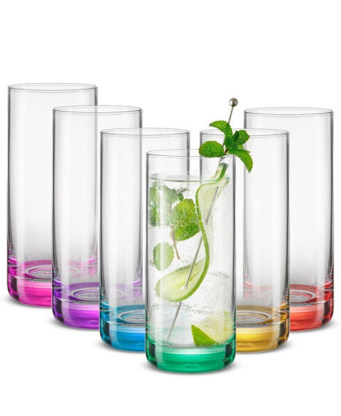 Hue Colored Highball Drinking Glasses 13 oz, Set of 6