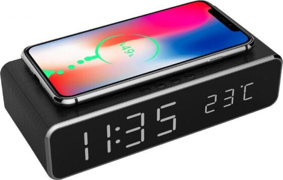 Часы настольные Gembird Цифровой будильник с функцией беспроводной зарядки, черный