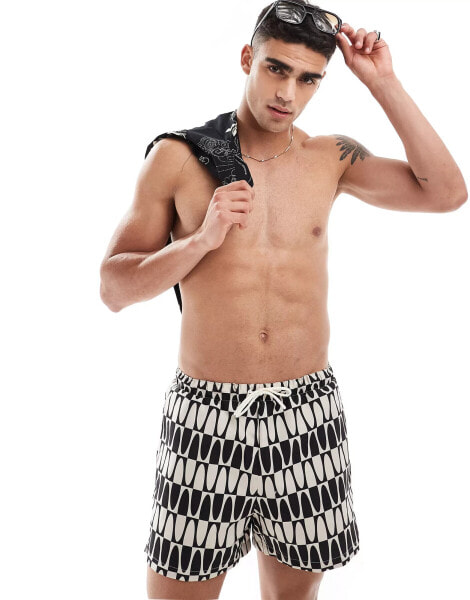 River Island swim trunks in black mono print