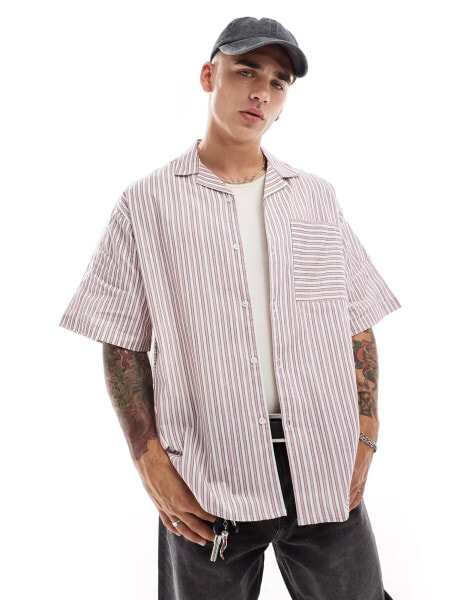 ASOS DESIGN oversized revere shirt with seersucker stripe in pink