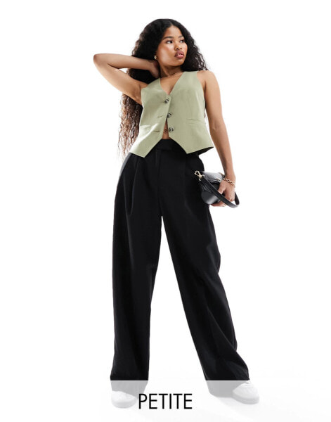 Vila Petite tailored wide leg trousers in black