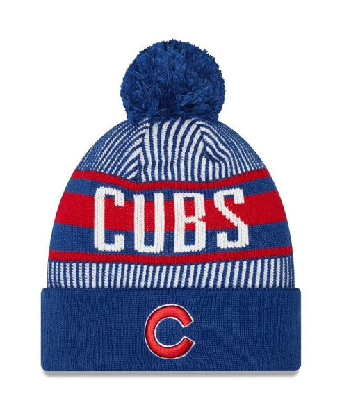 Men's Royal Chicago Cubs Striped Cuffed Knit Hat with Pom