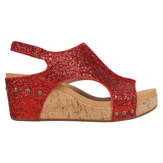 Corkys Carley Studded Glitter Wedge Womens Red Casual Sandals 30-5316-RDGL