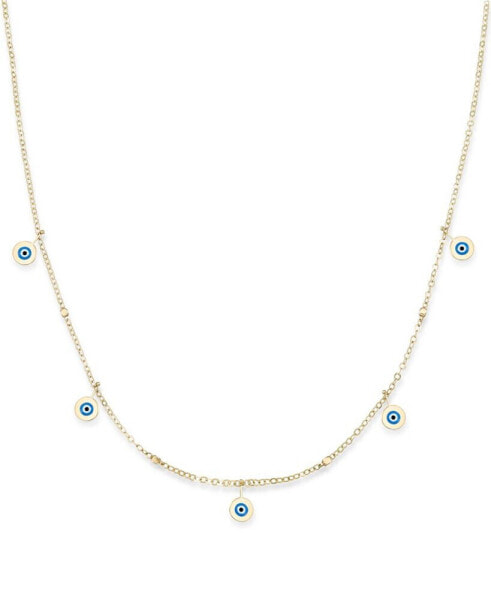 Enamel Evil Eye Dangle 18" Statement Necklace in 10k Gold