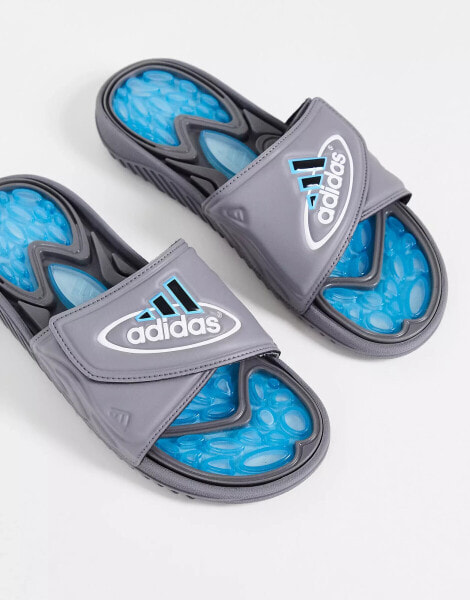 adidas Originals – Reptossage – Slider in Grau und Himmelblau