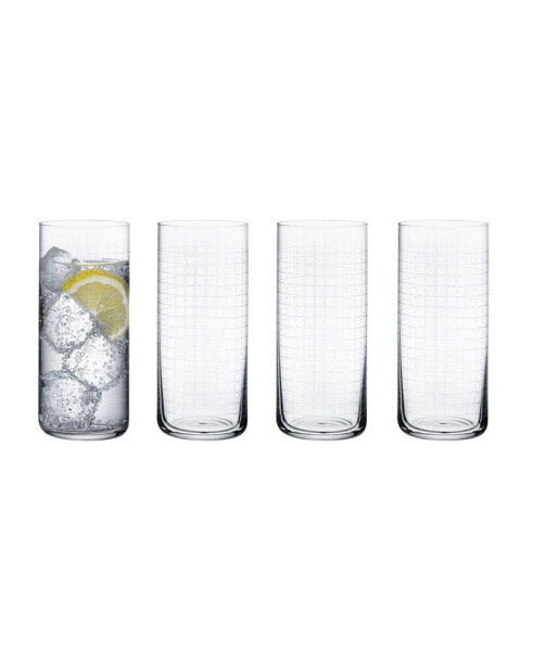 Finesse Grid Long Drink Glasses, Set of 4
