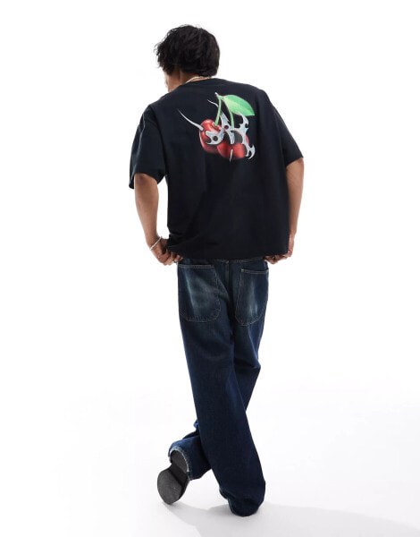 COLLUSION cherry back graphic t-shirt in skater fit in black