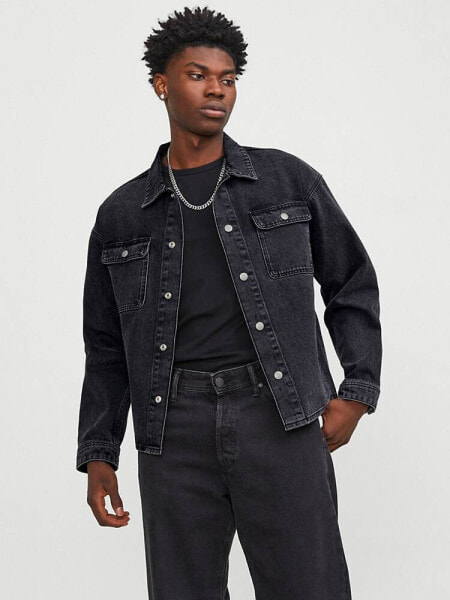 Jack & Jones boxy denim jacket in black