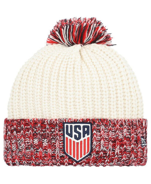 Big Girls Cream USMNT Fresh Cuffed Knit Hat with Pom