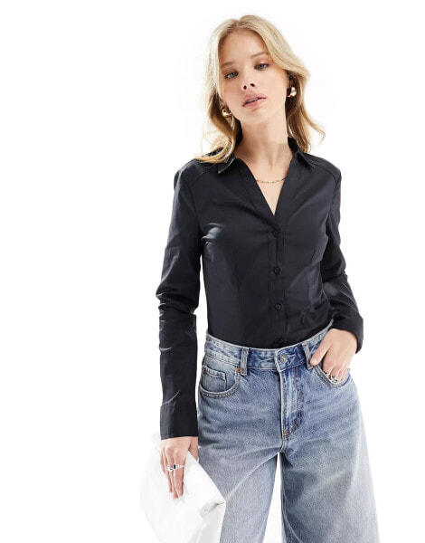 Vero Moda long sleeved shirt bodysuit in black