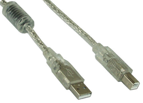 InLine USB 2.0 Cable Type A male / B male transparent - ferrite core - 1m