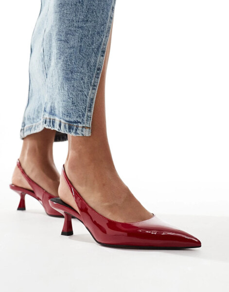 ASOS DESIGN Stroll slingback mid heeled shoes in red - RED