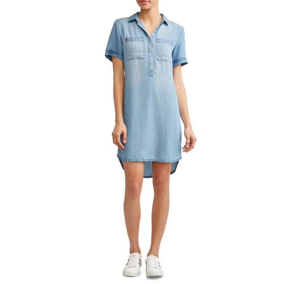 Ev1 Ellen Degeneres Chambray 2-Pocket Short Sleeve Dress Women's Size XS