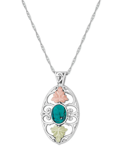 Black Hills Gold turquoise Pendant 18" Necklace in Sterling Silver with 12K Rose and Green Gold