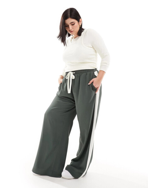 ASOS DESIGN Curve pull on trouser with contrast panel in green