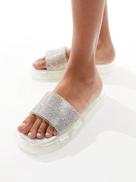 Simmi London Fan flat sandal with embellished upper in silver