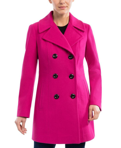 Women's Petite Notched-Collar Double-Breasted Peacoat, Created for Macy's