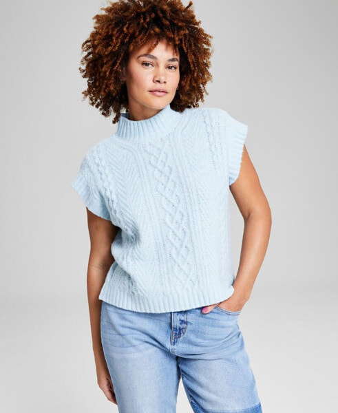 Women's Cable-Knit Mock-Neck Sleeveless Sweater